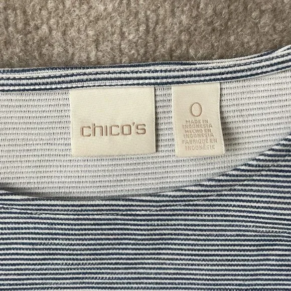 Chico's Shirt Womens 0 (Small) Blue White Striped Lace Bell Sleeves Hem Casual - Picture 3 of 8